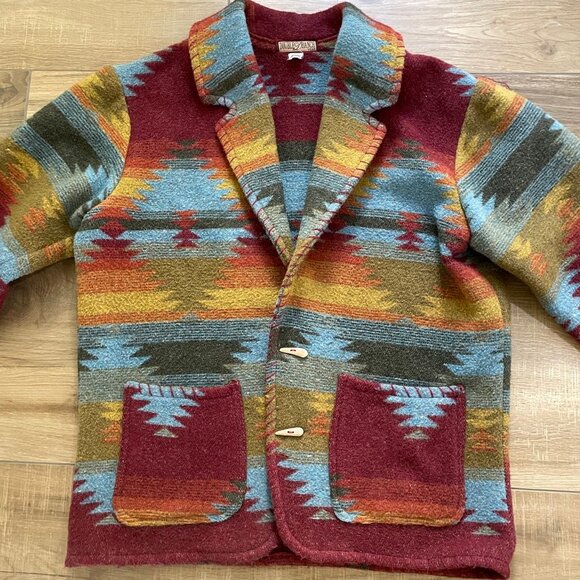 Double D Ranch Jacket Womens Large Oversize Vintage 90s Aztec Western Car Coat - Picture 2 of 16